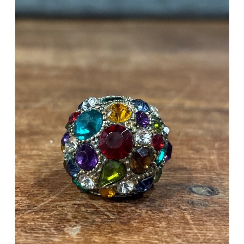 Vintage Boho Chunky Ring Colorful Gemstones Statement Jewelry Family Children